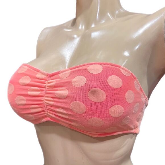 Victorias Secret Pink Strapless Ruched Lace Bandeau Bralette bra Coral Medium - Picture 3 of 7